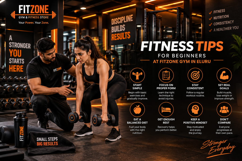 Fitness tips for beginners at FitZone Gym in Eluru.